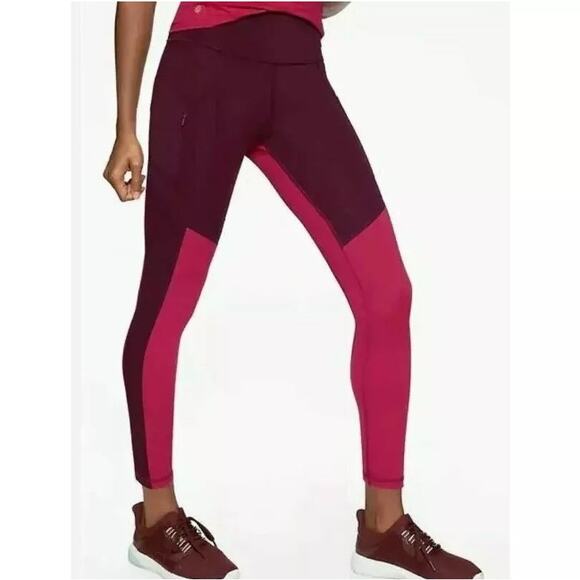 Athleta All‎ In Structure Maroon Pink Compression Leggings 7/8 Tight Size Small - Picture 2 of 9